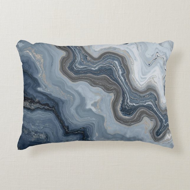 Gemarmerde marineblauwe lichte stoffige blauwe abs accent kussen (Voorkant)