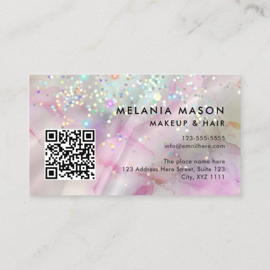 Gemarmerde Meup Artist Holographic Glitter QR Code Visitekaartje (Achterkant)