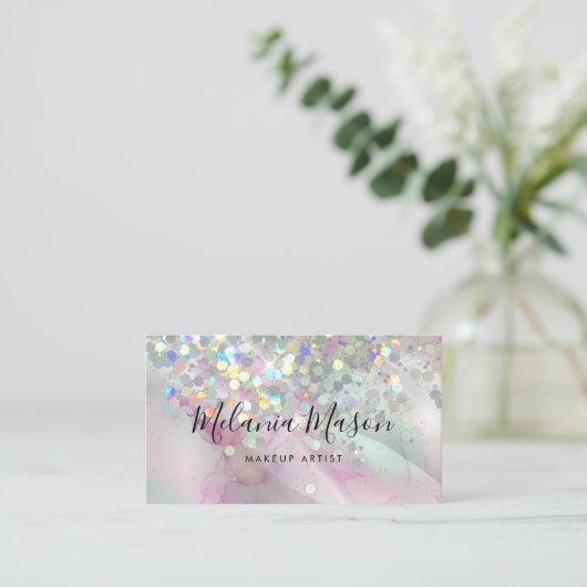 Gemarmerde Meup Artist Holographic Glitter QR Code Visitekaartje (Staand voorkant)