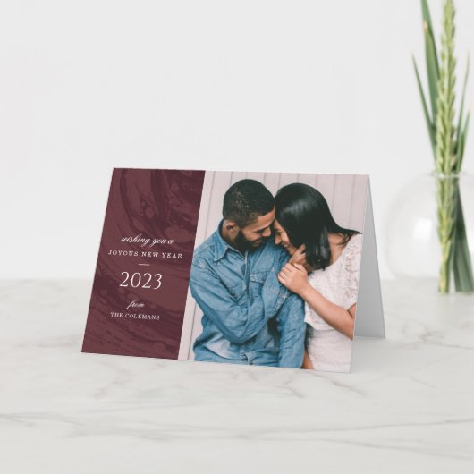 Gemarmerde Nieuwjaarskaart - Rood Bedankkaart (Voorkant)