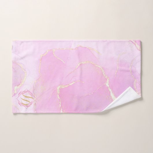 Gemarmerde parelroze goudmonogrammen bad handdoek (Handdoek)