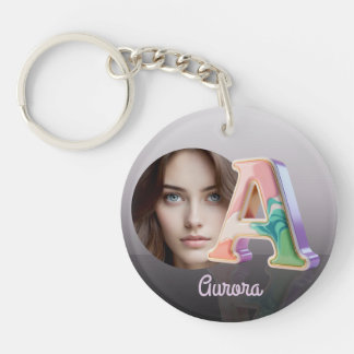 Gemarmerde Pastel Goud Trim Letter A + persoonlijk Sleutelhanger