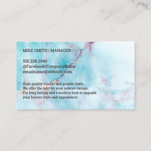 Gemarmerde plaat | Ocean Granite Visitekaartje (Achterkant)