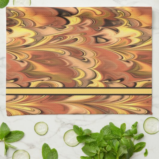 Gemarmerde regenboogdraden Rust & Gold Theedoek (Gevouwen)