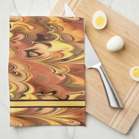 Gemarmerde regenboogdraden Rust & Gold Theedoek (Quarter Fold)