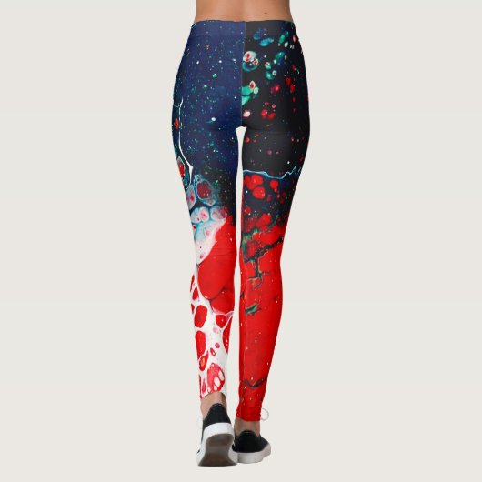 Gemarmerde rood-witte en blauw-Abstracte Leggings (Achterkant)