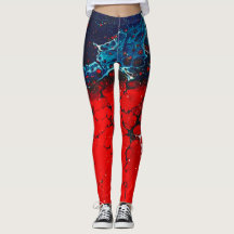Gemarmerde rood-witte en blauw-Abstracte Leggings
