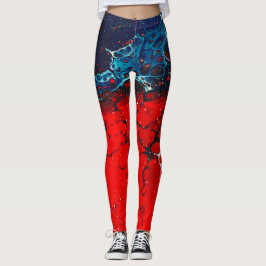 Gemarmerde rood-witte en blauw-Abstracte Leggings
