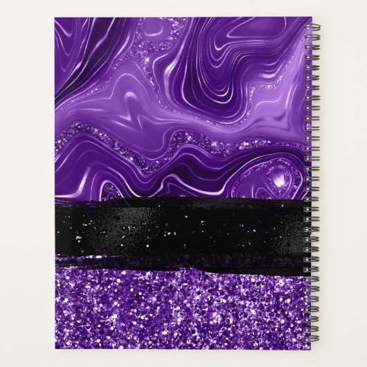 Gemarmerde Royal Paarse Glitter Black Brush Stroke Planner (Achterkant)