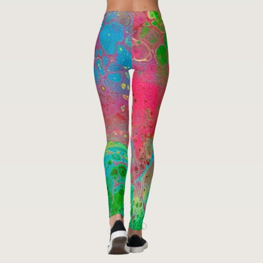 Gemarmerde roze groene Abstracte Leggings (Achterkant)