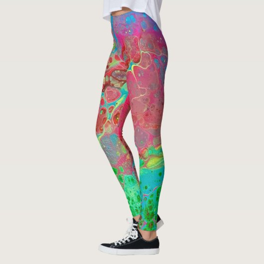 Gemarmerde roze groene Abstracte Leggings (Links)
