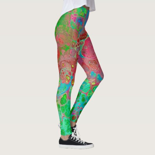 Gemarmerde roze groene Abstracte Leggings (Rechts)