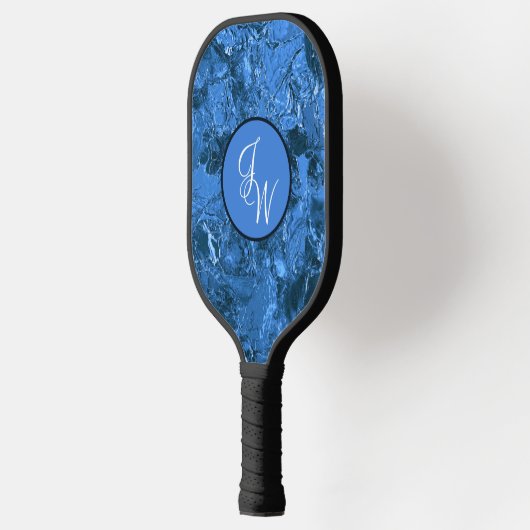 Gemarmerde schaduwen van blauw met Initialen of mo Pickleball Paddle (Links)
