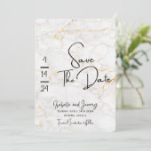 Gemarmerde steen en goud slaan de datum uitnodigin kaart (Staand voorkant)