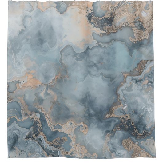 Gemarmerde Stof Blauw Grijs Beige Modern Douchegordijn (Voorkant)