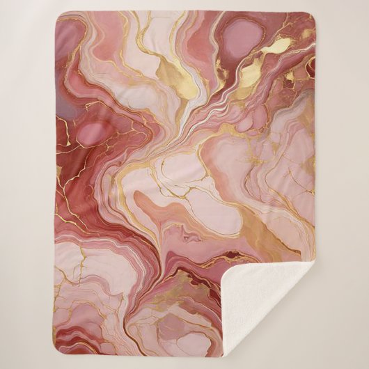 Gemarmerde Terracotta en Gouden Sherpa Deken (Voorkant)