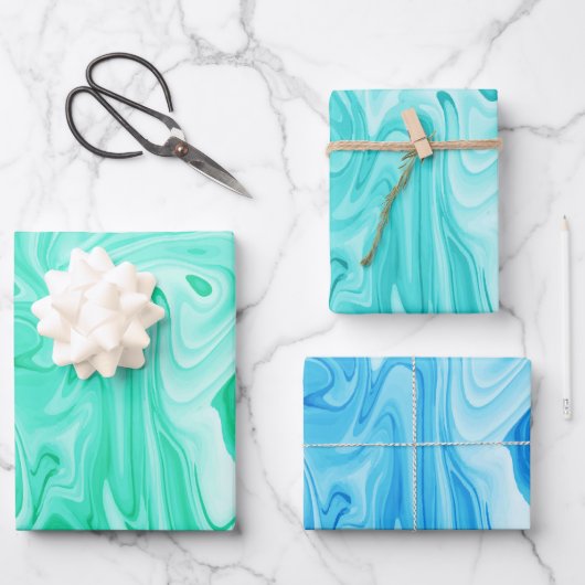 Gemarmerde verf Ocean Blues Surfer Waterplezier Inpakpapier Vel (Voorkant)