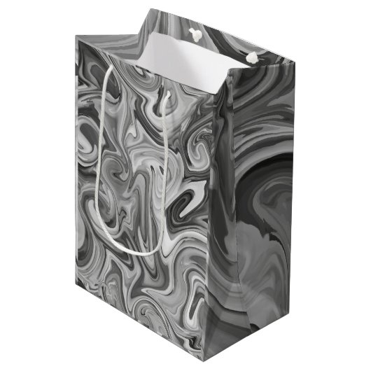 Gemarmerde verf zwart chique kerstcadeauverpakking medium cadeauzakje (Voorkant Gekanteld)