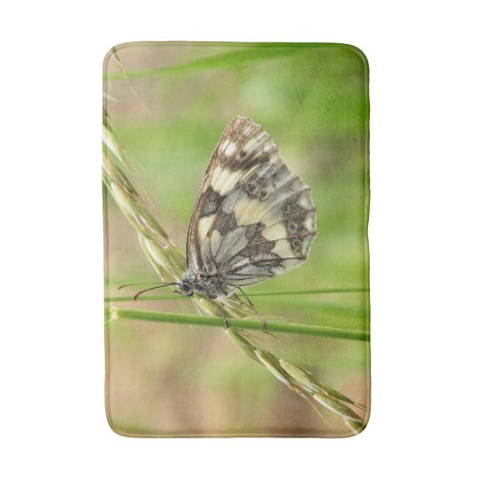 Gemarmerde witte vlinder op gras badmat (Voorkant Verticaal)