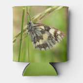 Gemarmerde witte vlinder op gras blikjeskoeler (Voorkant)