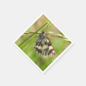 Gemarmerde witte vlinder op gras servet (Hoek)