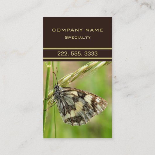 Gemarmerde witte vlinder op gras visitekaartje (Voorkant)