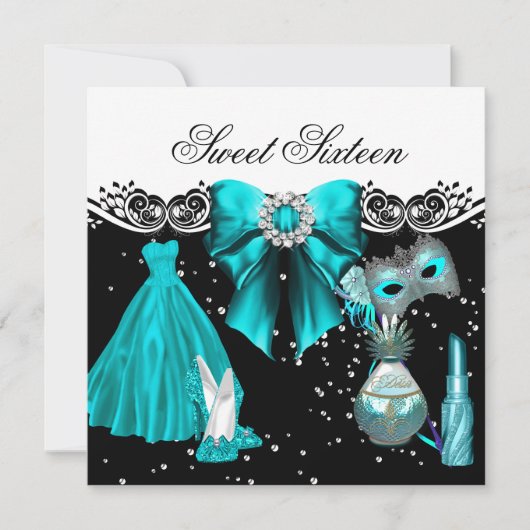 Gemaskeerd Blauwgroen blauw zoet zestien zoete 16- Kaart (Voorkant)