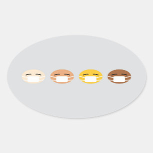 Gemaskeerde Emoji wordt geconfronteerd met maskers Ovale Sticker