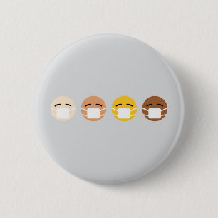 Gemaskeerde Emoji wordt geconfronteerd met maskers Ronde Button 5,7 Cm