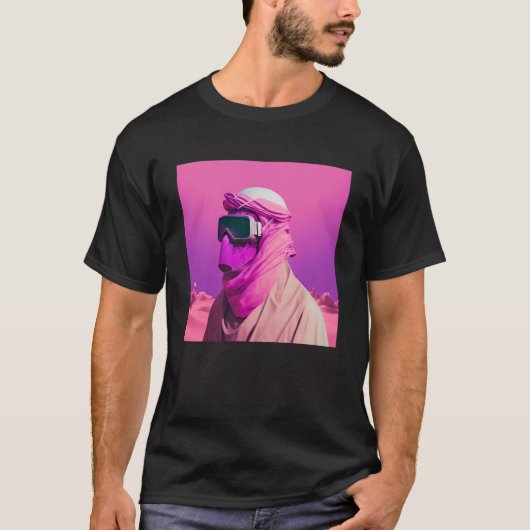 Gemaskerd Arabisch in een Vaporwave Desert Retrowa T-shirt (Voorkant)