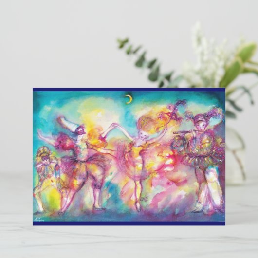 GEMASKERD BAL,Mardi Gras Maskers,Dans,Muziek Kaart (Staand voorkant)