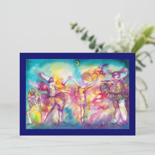 GEMASKERD BAL, Mardi Gras-maskers, Dans, Muziek Kaart (Staand voorkant)