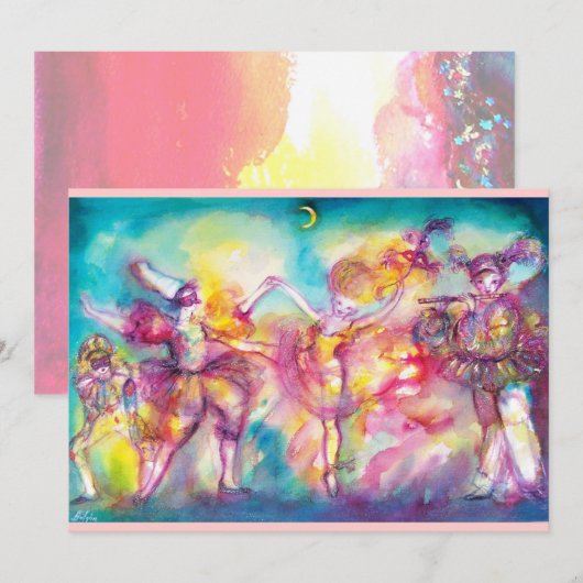 GEMASKERD BAL, MARDI GRAS MASKERS, DANS, MUZIEK KAART (Voorkant / Achterkant)