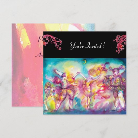 GEMASKERD BAL, rode bloemmotieven Kaart (Voorkant / Achterkant)