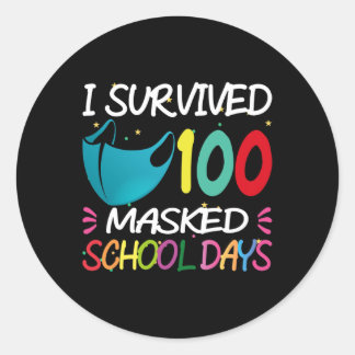 Gemaskerde 100 dagen schoollerarencadeau ronde sticker