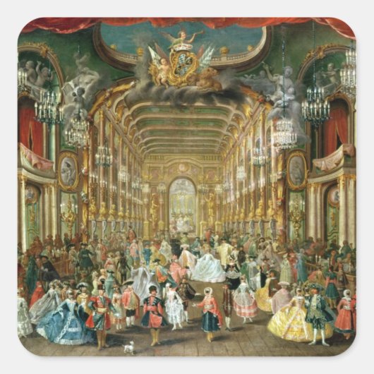 Gemaskerde bal in het Hoftheater, Bonn, 1754 Vierkante Sticker (Voorkant)