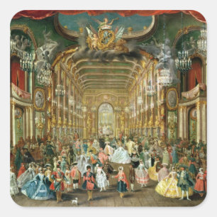 Gemaskerde bal in het Hoftheater, Bonn, 1754 Vierkante Sticker