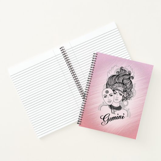 Gemaskerde Dame Gemini Sterrenbeeld en Teken Roze Notitieboek (Binnen)