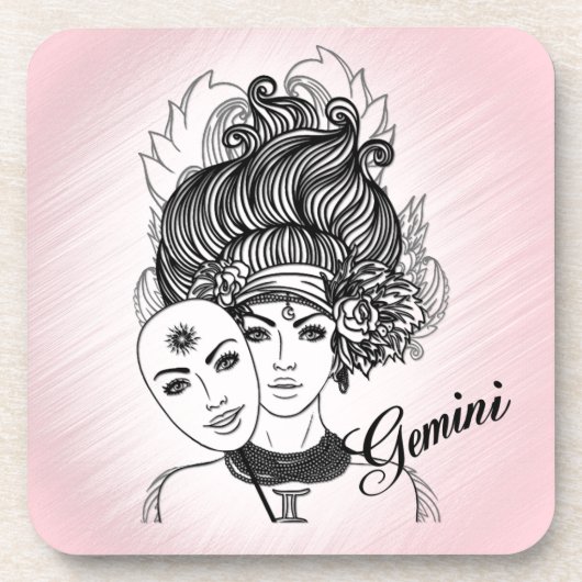 Gemaskerde Dame Gemini Sterrenbeeld Symbool en Tek Bier Onderzetter (Voorkant)