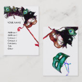 GEMASKERDE FEESTMASKERS MET PAUWENVEREN VISITEKAARTJE (Voorkant / Achterkant)