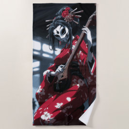 Gemaskerde Geisha Muzikant Donkere Japanse Kunst Strandlaken