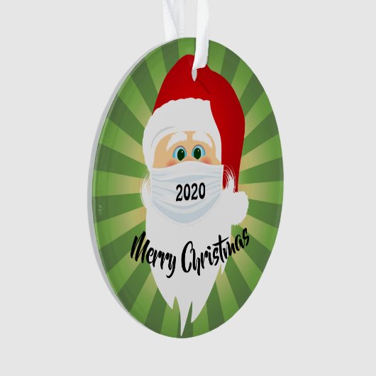 Gemaskerde Kerstman 2020 Groen Starburst Acrylisch Ornament (voorkant)