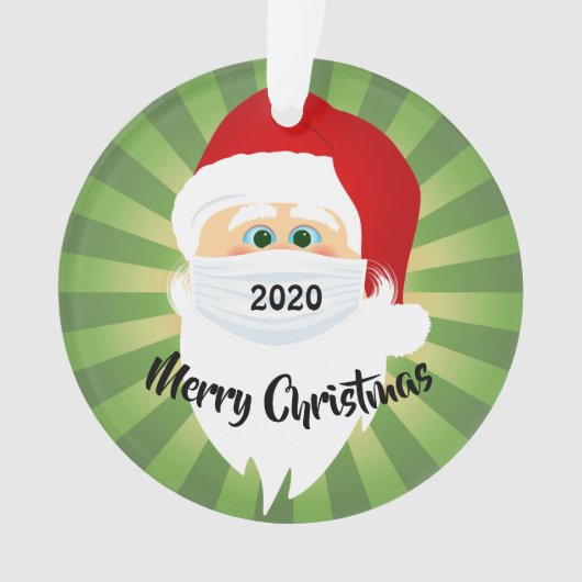 Gemaskerde Kerstman 2020 Groen Starburst Acrylisch Ornament (voorkant)