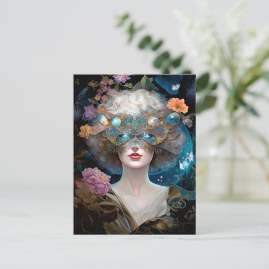Gemaskerde Lady Fantasy Kunst Briefkaart (Staand voorkant)