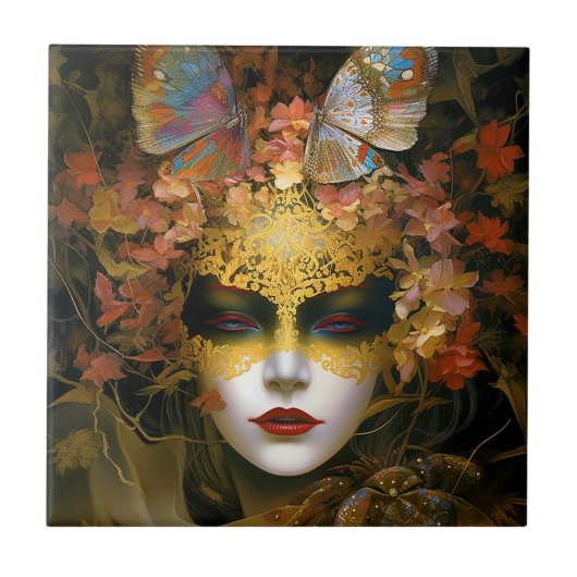 Gemaskerde Lady Fantasy Kunst Tegeltje (Voorkant)
