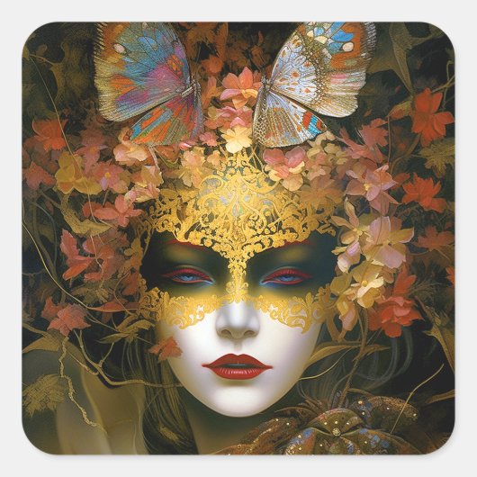 Gemaskerde Lady Fantasy Kunst Vierkante Sticker (Voorkant)