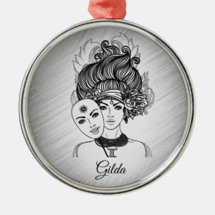 Gemaskerde Lady Gemini Zodiac Symbol en gebaar Metalen Ornament