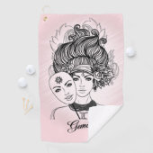 Gemaskerde Lady Gemini Zodiac Symbol en Sign Pink Golfhanddoek (Insitu)