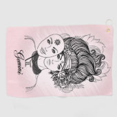 Gemaskerde Lady Gemini Zodiac Symbol en Sign Pink Golfhanddoek (Horizontaal)