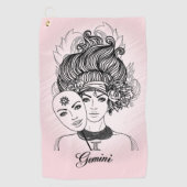 Gemaskerde Lady Gemini Zodiac Symbol en Sign Pink Golfhanddoek (Voorkant)